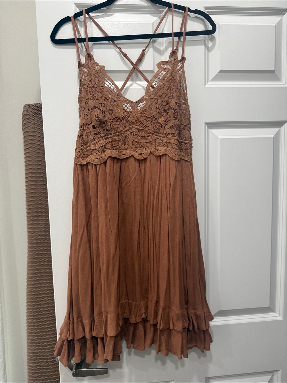 Listicle Lace Bodice Mini Dress in Brown